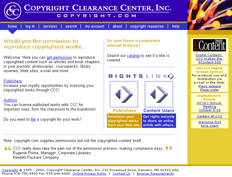 Copyright.com web site home page.