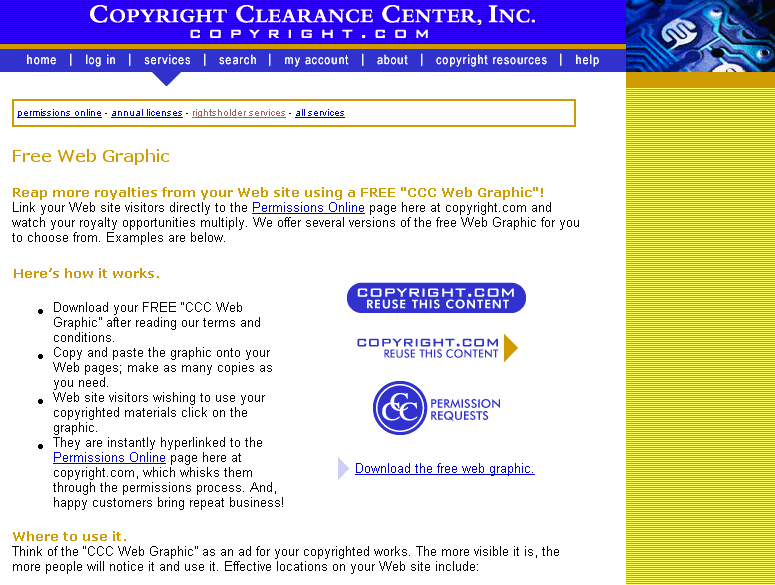 Screen shot of the copyright.com web graphic page.