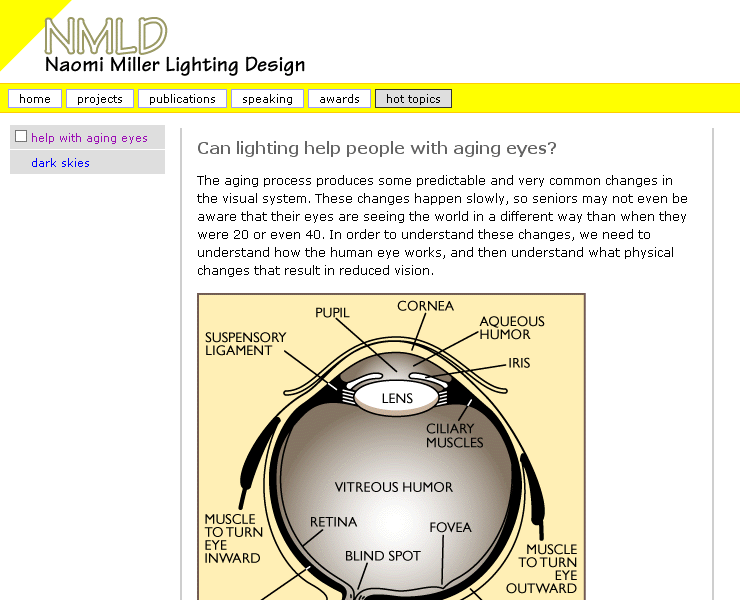 Naomi Miller Lighting Design aging eyes page.