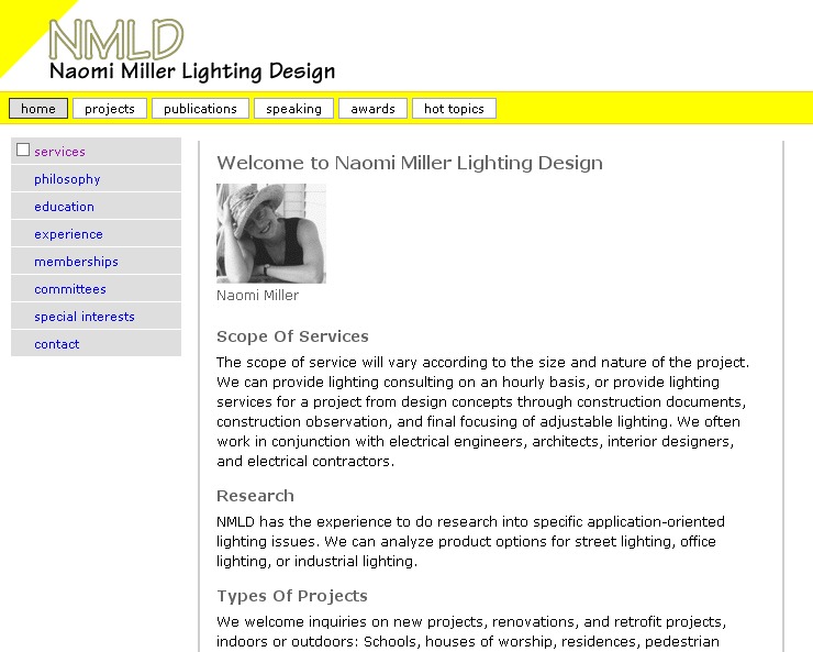 Naomi Miller Lighting Design home page.